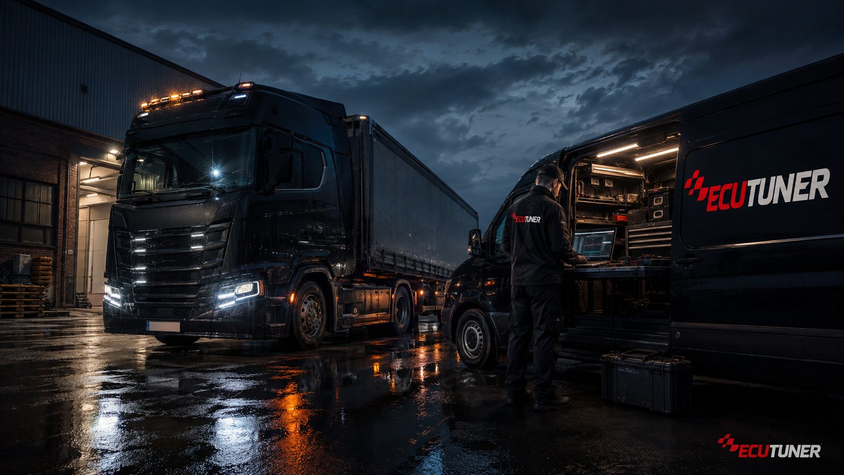 HGV truck ECU tuning at a depot